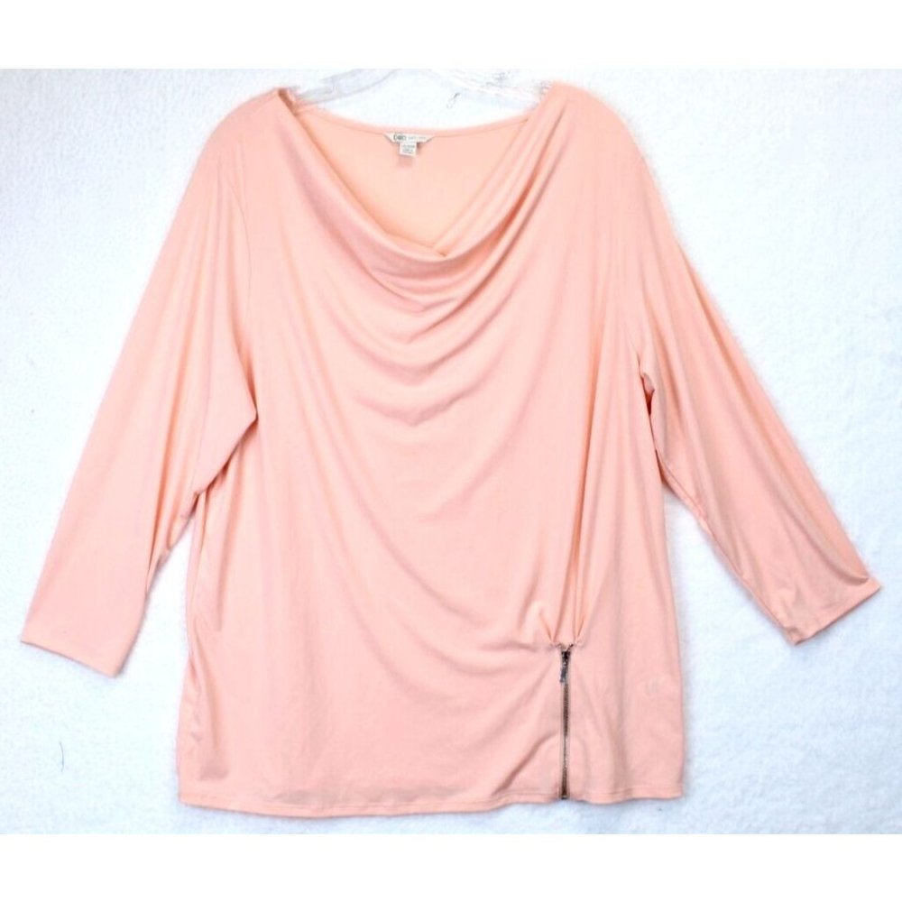 Cato Knit Top Women 14 / 16 Zipper Accent Jewel Neckline Peachy Pink Cottagecore